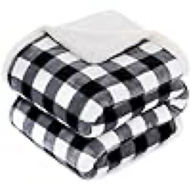 BEAUTEX Sherpa Fleece Flannel Throw Blanket, Super Soft Warm Buffalo Plaid Plush Blankets and Throws, Lightweight Cozy Fuzzy Blanket for Couch Sofa Bed (Black, Throw 50" x 60")