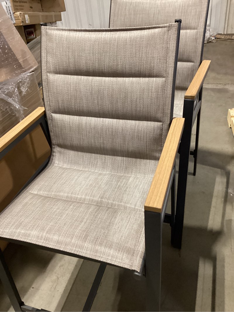 Condition photo showing Good Condition for style selections waterline 3 -piece gray balcony height patio dining set steel square table with 2