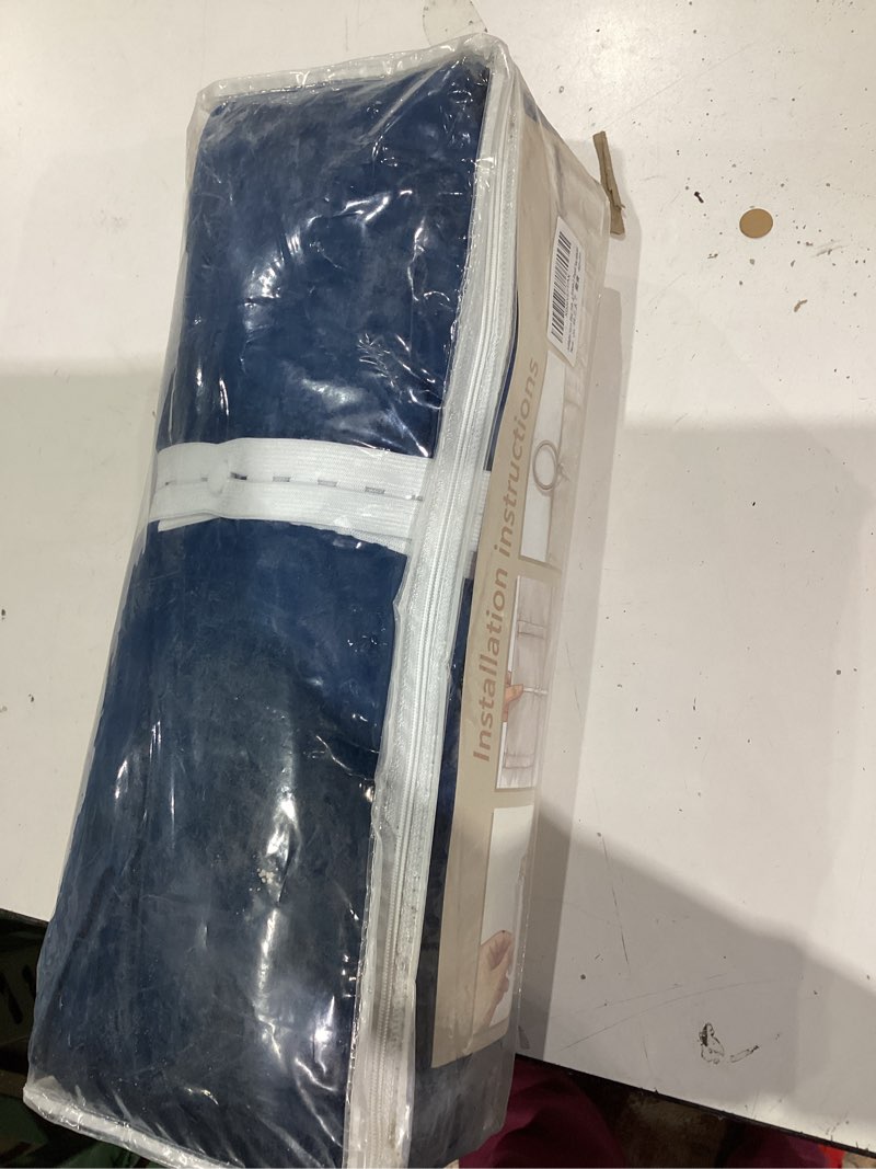 Condition photo showing New/Like New for Pinch Pleat Navy Blue Velvet Curtains 84 inches Long for Living Room Thermal Insulated Light Blocking Pleated Velvet Drapes With Rings Modern Costal Luxury Window Curtain Blackout Bedroom Royal Blue Navy Blue 40"W x 84"L (Pack of 2)