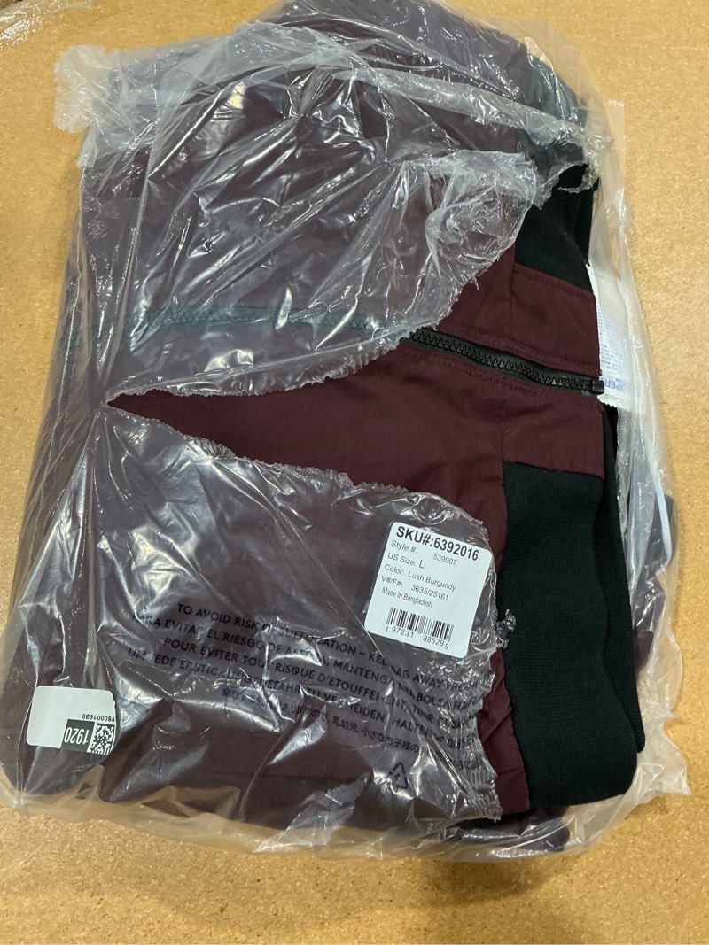 Condition photo showing New/Like New for lands' end men's classic squall waterproof insulated jacket large tall lush burgundy