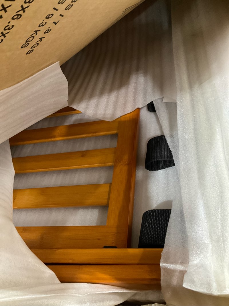 Condition photo showing Good Condition for smart fendee pack of 2 fully assembled bamboo luggage racks with shoe shelf, 5 heavy-duty straps folding suitcase stand, luggage holders for guest room must haves, ideal for bedroom, hotel, honey oak honey oak 2 pack