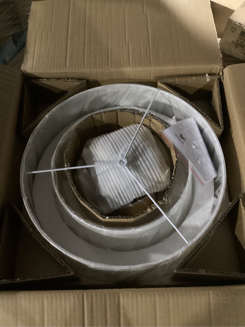 Condition photo showing Good Condition for modern gold chandelier 20“ fabric double drum chandelier 4 light ceiling pendant light white linen 2-tier round hanging light fixture for dining room living room bedroom gold fabric drum