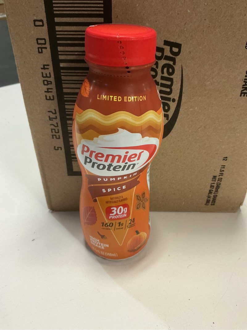Condition photo showing New/Like New for (BBD 30/08/25). Premier Protein Shake Limited Edition Pumpkin Spice 30g 1g Sugar 24 Vitamins Minerals Nutrients to Support Immune Health 11.5 fl oz Pack 12
