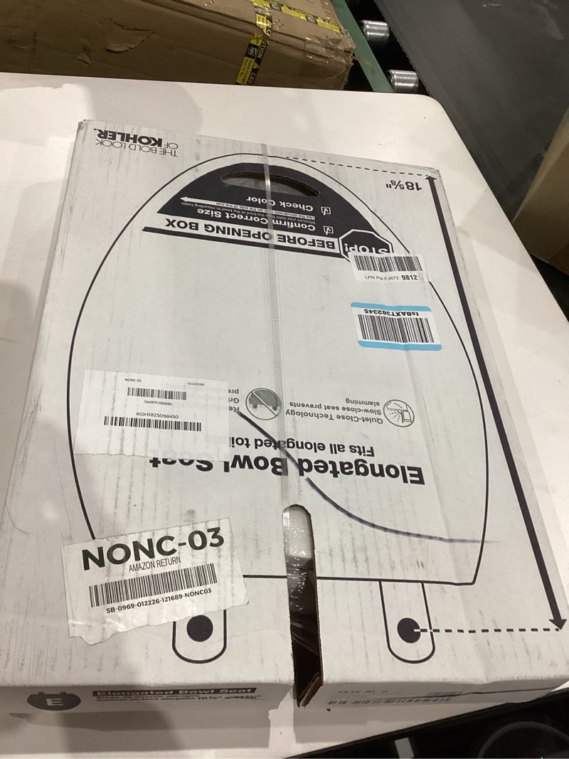 Condition photo showing Good Condition for KOHLER 4636-RL-0 Cachet ReadyLatch Elongated Toilet Seat Slow Close, Soft Close Toilet Seat Quiet Lid, Contoured Grip-Tight Bumpers Installation Hardware, Apartment Essentials, White White Elongated Ready Latch