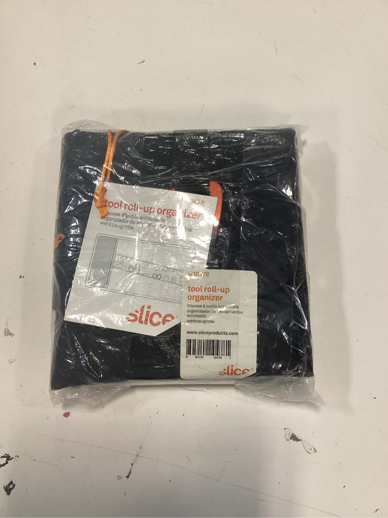 Condition photo showing New/Like New for slice 10478 tool roll up organizer, reinforced stitching, fits 16 tools, 1 pack