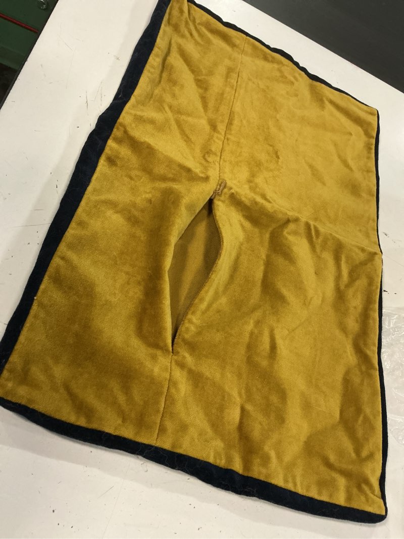 Condition photo showing As Is for quince contrast velvet edge pillow cover (set of 1) 12x20 in marigold/navy