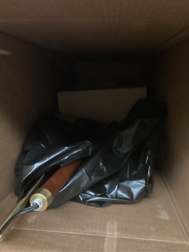 Condition photo showing As Is for JOOFO Mid-Century Modern Wood Floor Lamp with Dual Fabric Shade, Remote Control, Dimmable & Adjustable Color Temperature, Reading & Living Room Lamp, Easy Clean Cover, Foot Switch Natural Wood