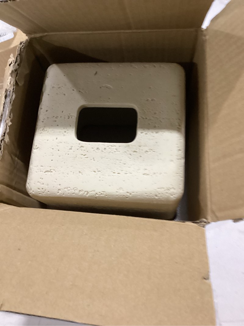 Condition photo showing Good Condition for Natural Travertine Match Wooden Square Tissue Box Cover Decorative,Resin Heavy Sturdy Tissue Box Holder, Facial Paper Holder for Bathroom Vanity Countertop, Bedroom Night Stand,Office and End Table A-travertine&wooden B-Boho