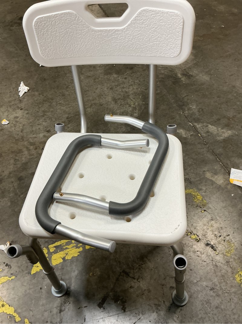 Condition photo showing As Is for project source white plastic freestanding shower chair 29.13-in - 34.05-in h x 20.87-in w ( ada