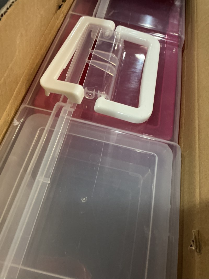 Condition photo showing Good Condition for plastic storage boxes & organizers - modern arts & crafts storage with lids - 6 medium color + 6 small clear - stackable - 18 items (12 count) - 15.3"l x 12.5"w x 5.1"h 6 medium color+ 6 small clear