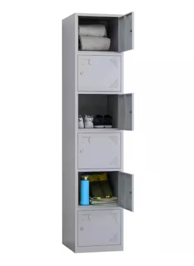 Storage Locker 6 Door with Keys Gray Locker Cabinet for Employees School Gym Dormitory 17 in. D x 15 in. W x 71 in. H