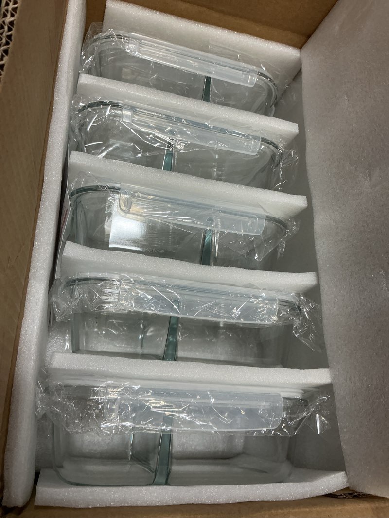 Condition photo showing Good Condition for glass meal prep containers 5 pack - lunch boxes with leakproof lids, food storage containers, bento boxes, white color (2 compartment) white 2 compartment