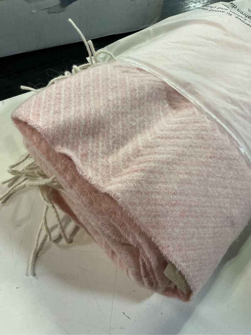 Condition photo showing Good Condition for lyhome merino wool blanket - warm throw for cold weather, warmest travel outdoor camping blankets, picnic army and military throws, comforter soft & cozy (55" x 79" pink with white rhombus)