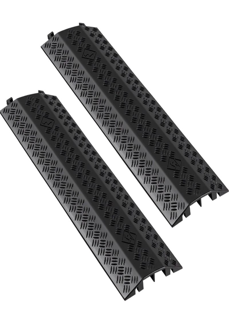vevor drop over cable cover, 17,500 lbs/axle load capacity, 2 channel heavy duty floor cord cover, cable hose protector ramp, for indoor, high walking traffic areas, home, office, warehouse, 2 pack
