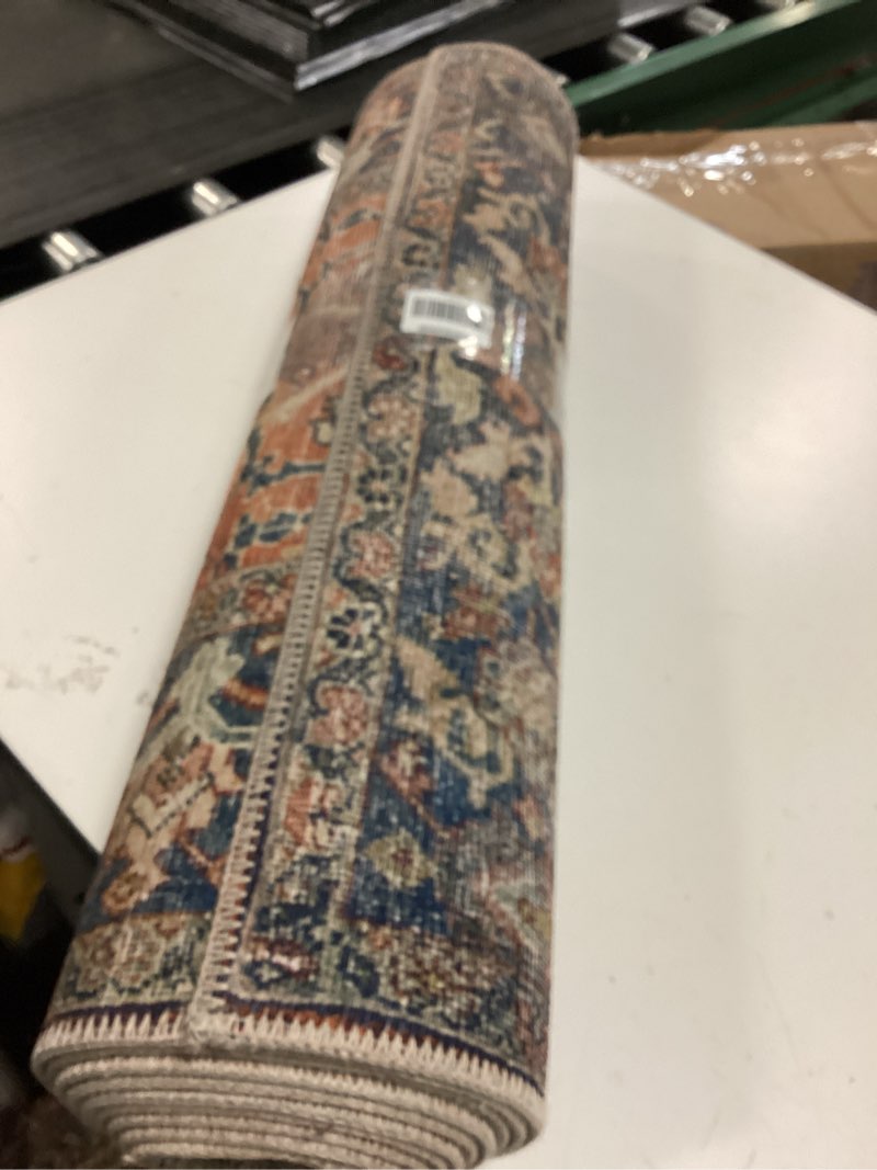 Condition photo showing As Is for Loloi Layla Collection LAY-02 Spice/Marine 2'-6" x 12'-0" .13" Thick Runner Rug, Soft, Durable, Vintage Inspired, Distressed, Low Pile, Non-Shedding, Easy Clean, Printed, Living Room Rug 2'6" x 12' (Rectangular) Spice / Marine