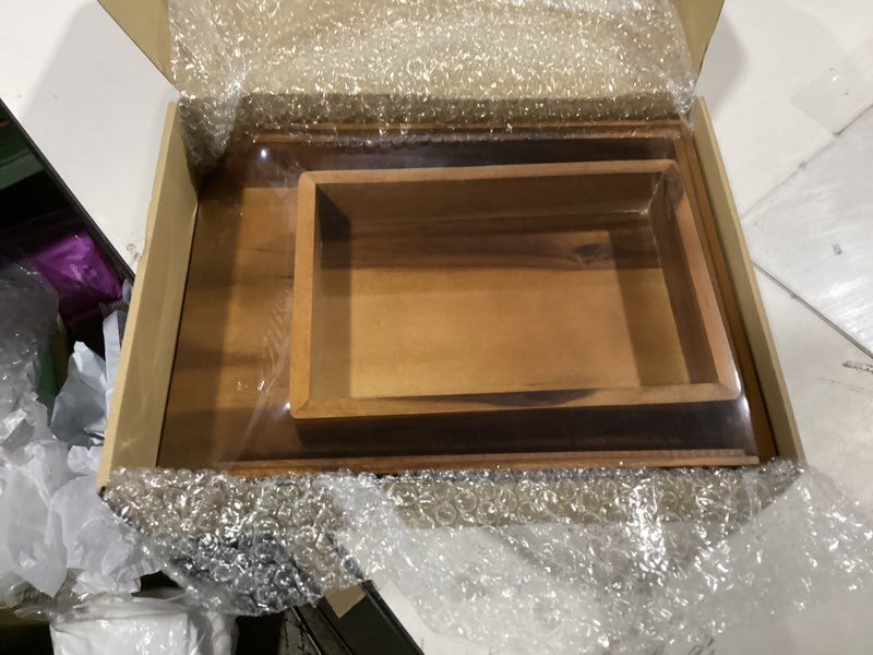 Condition photo showing New/Like New for demigo desk organizer letter tray set of 2, acacia wood tabletop desktop for storage paper letter folders notebooks copy print, workspace holder, keep stationery saver (brown)
