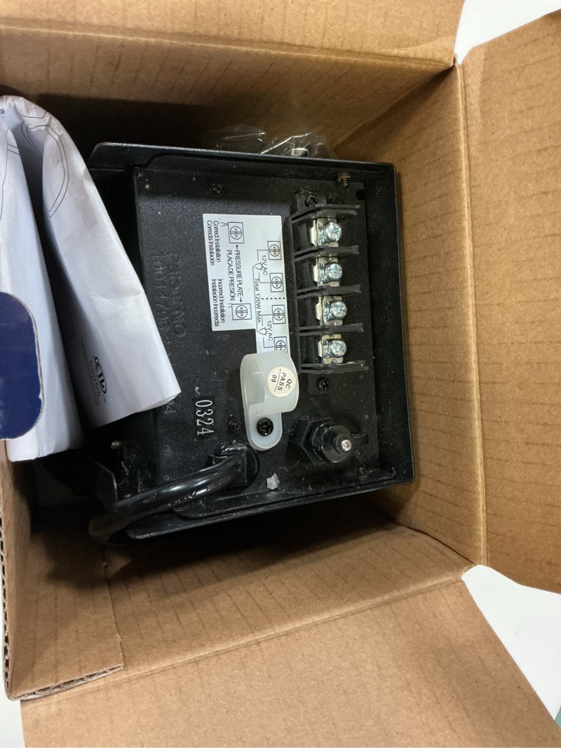 Condition photo showing As Is for harbor breeze 60 -watt multi-tap transformer landscape lighting transformer with digital timer and dusk-to-dawn sensor