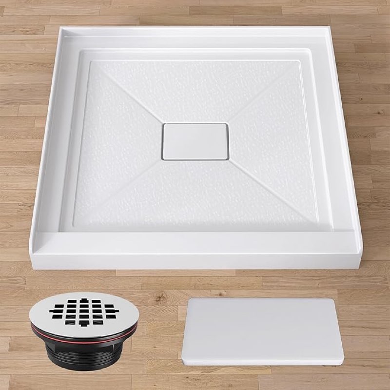 getpro shower pan base 42 in. l x 34 in. w center drain single threshold shower pan, white acrylic r