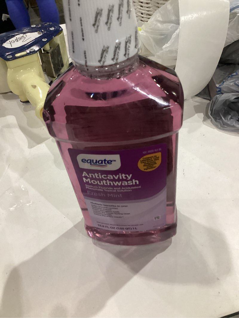 Condition photo showing Good Condition for equate anticavity mouthwash for bad breath & cavity protection, fresh mint flavor, 1 l, compare to listerine® total care fresh mint anticavity mouthwash ingredient