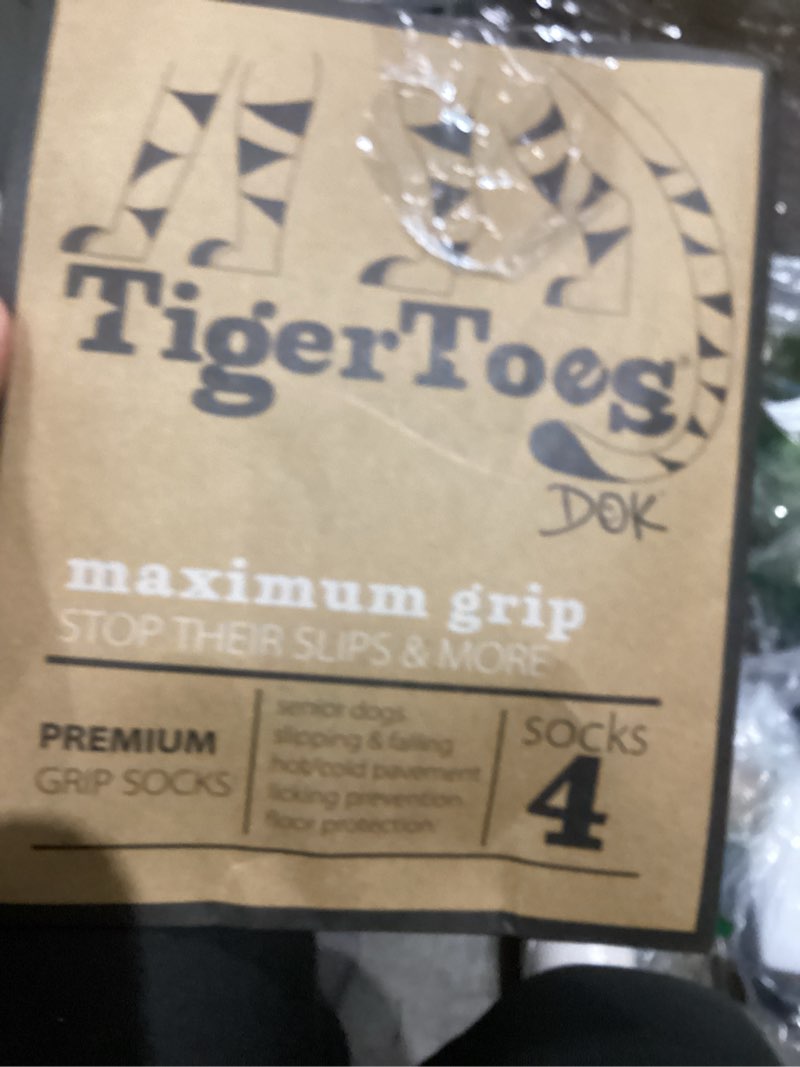 Condition photo showing As Is for DOK TigerToes Premium Non-Slip Dog Socks for Hardwood Floors - Extra-Thick Grip That Works Even When Twisted - Prevents Licking, Slipping, and Great for Dog Paw Protection (Cool Caramel, Small) Cool Caramel Small
