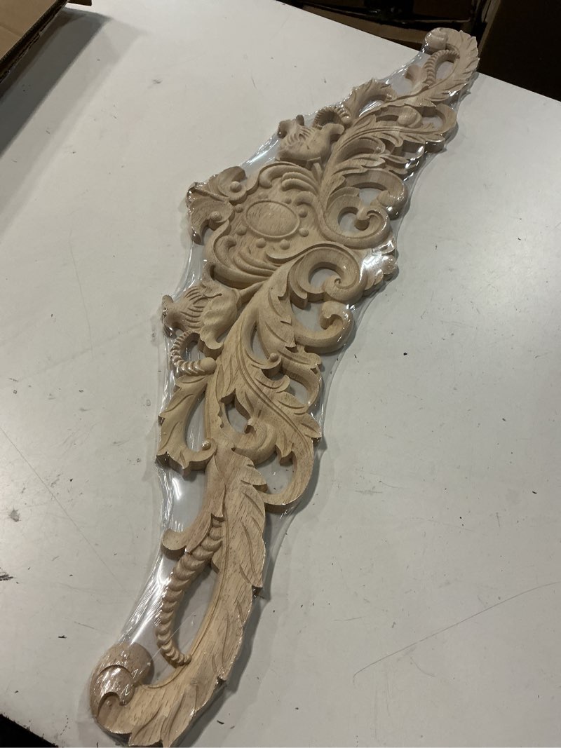 Condition photo showing New/Like New for wood appliques onlays, long wood carved appliques 31.4 * 7.8inch set for wall door cabinet mirror closet wardrobe dresser mantel staircase diy project