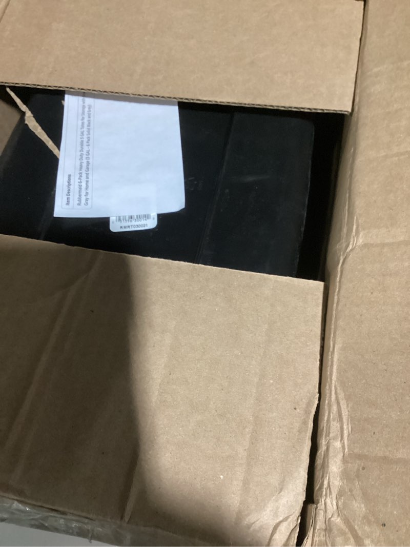 Condition photo showing As Is for rubbermaid roughneck tote 3 gal storage container  black/gray (6 pack)