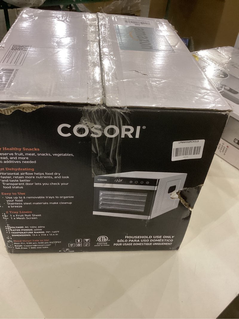 Condition photo showing As Is for COSORI Food Dehydrator, Bigger Than 7 Trays With Large 6.5" Drying Space, 600W Power Saves More Time Than 480W, 165°F Dehydrated Dryer for Jerky, Dog Treats, Herbs, Meat, Fruit, and Yogurt, Silver Silver-L