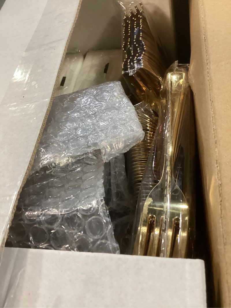 Condition photo showing New/Like New for liyh 350 pcs clear plastic plates - gold rim plastic dinnerware set elegant disposable plates include dinner & dessert plate cups gold silverware for birthday party wedding clear gold