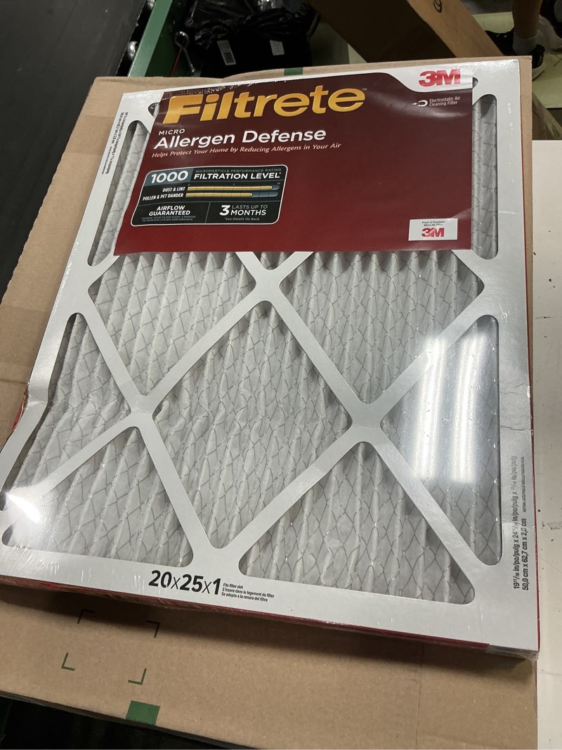 Condition photo showing New/Like New for filtrete 20x25x1 ac furnace air filter, merv 11, mpr 1000, micro allergen defense, 3-month pleated 1-inch electrostatic air cleaning filter, 2 pack (actual size 19.688 x 24.688 x 0.84 in)