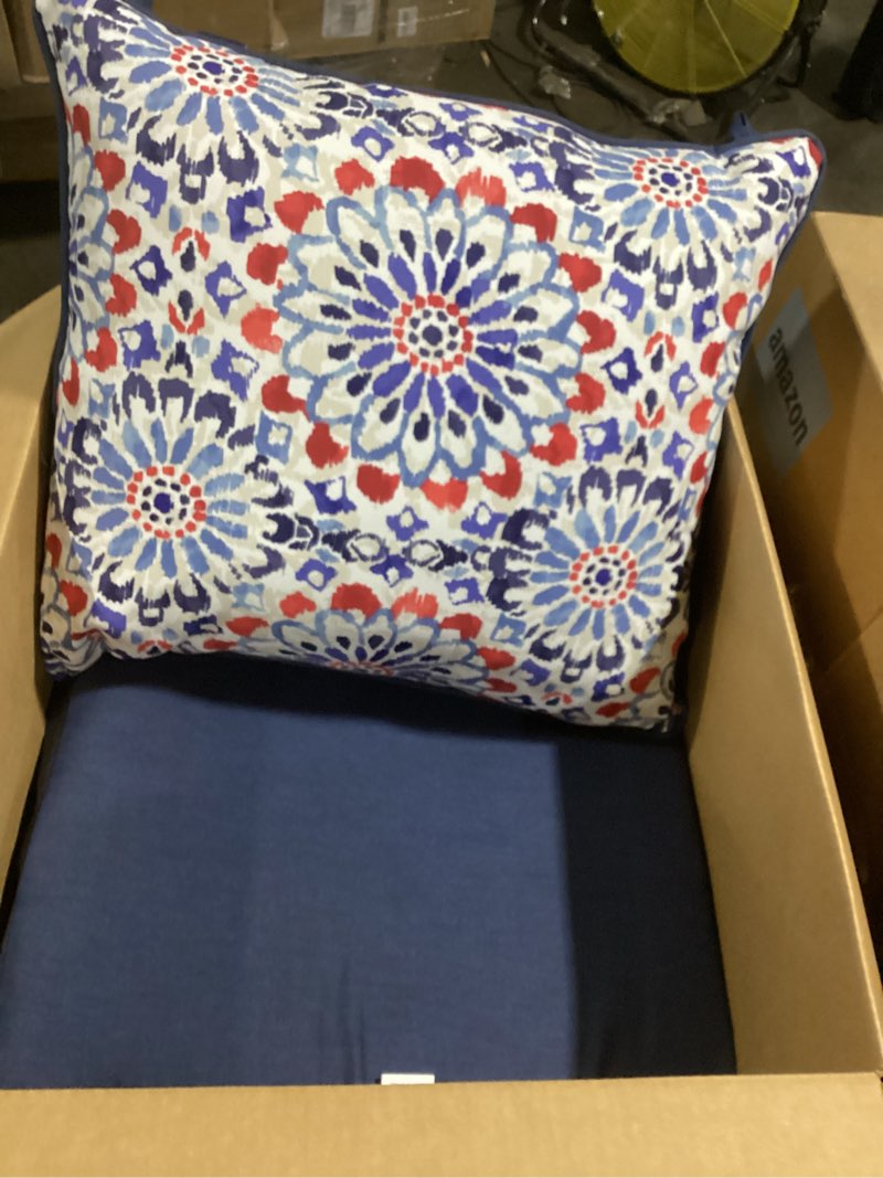 Condition photo showing Good Condition for arden selections outdoor deep seat cushion set, 24 x 24, water repellant, fade resistant, deep seat bottom and back cushion for chair, sofa, and couch, clark blue