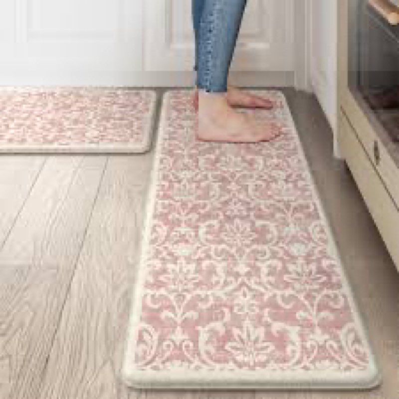 LEEVAN Pink Kitchen Mats for Floor 20''x31'', Vintage Distressed Anti Fatigue Memory Foam Kitchen Ma