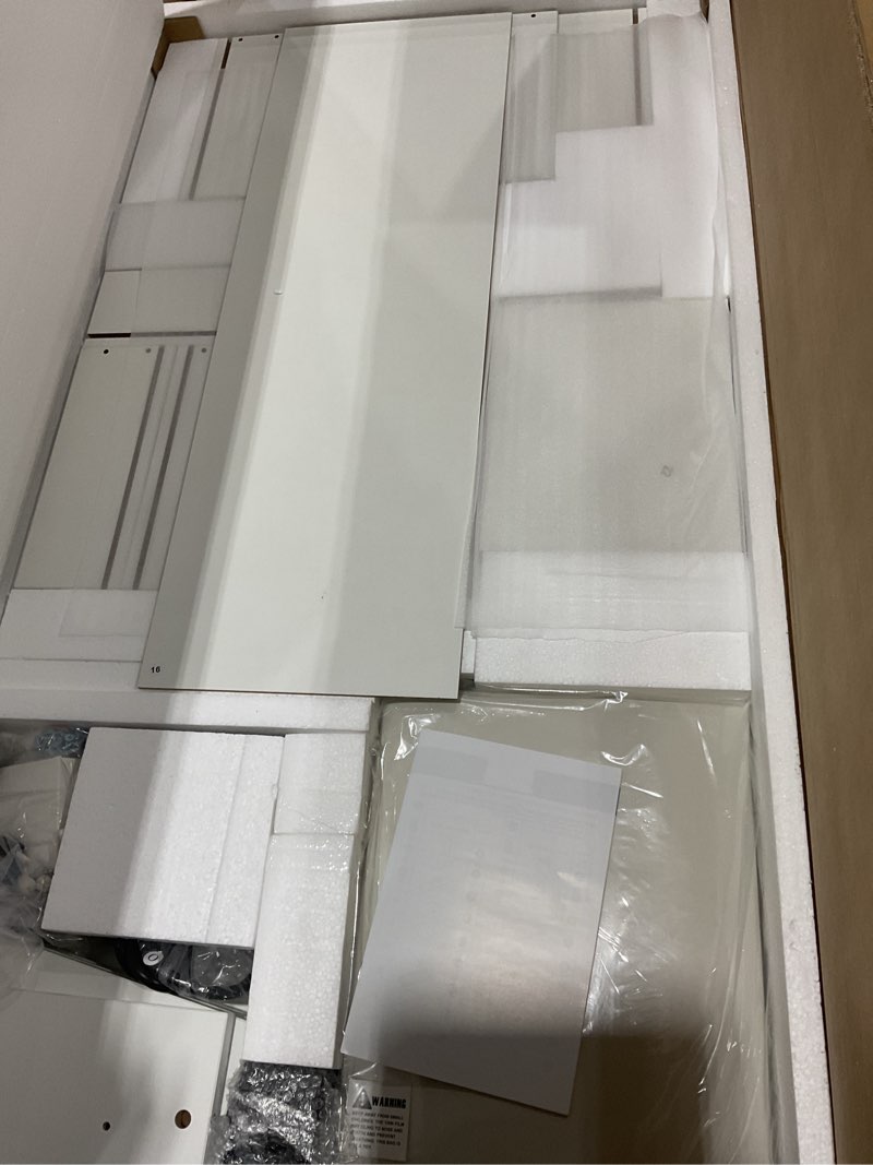 Condition photo showing As Is for (incomplete, only box 1 of 2) moasis corner vanity desk set with tri-fold mirror and adjustable light strips makeup table - 22.24\\\"d x 42.52\\\"w x 56.89\\\"h