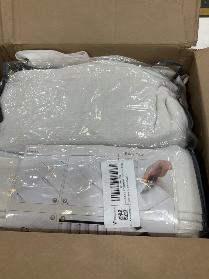 Condition photo showing As Is for 70 Inch Extra Wide Pinch Pleated Dual Layer Linen Living Room Curtains 102 Inches Long 2 Panels Set, Memory Trained Beige White Blackout Insulated Curtain with Back Tab Sliding Glass Door Viral Drapes Beige White 70"W x 102"L (Pack of 2)