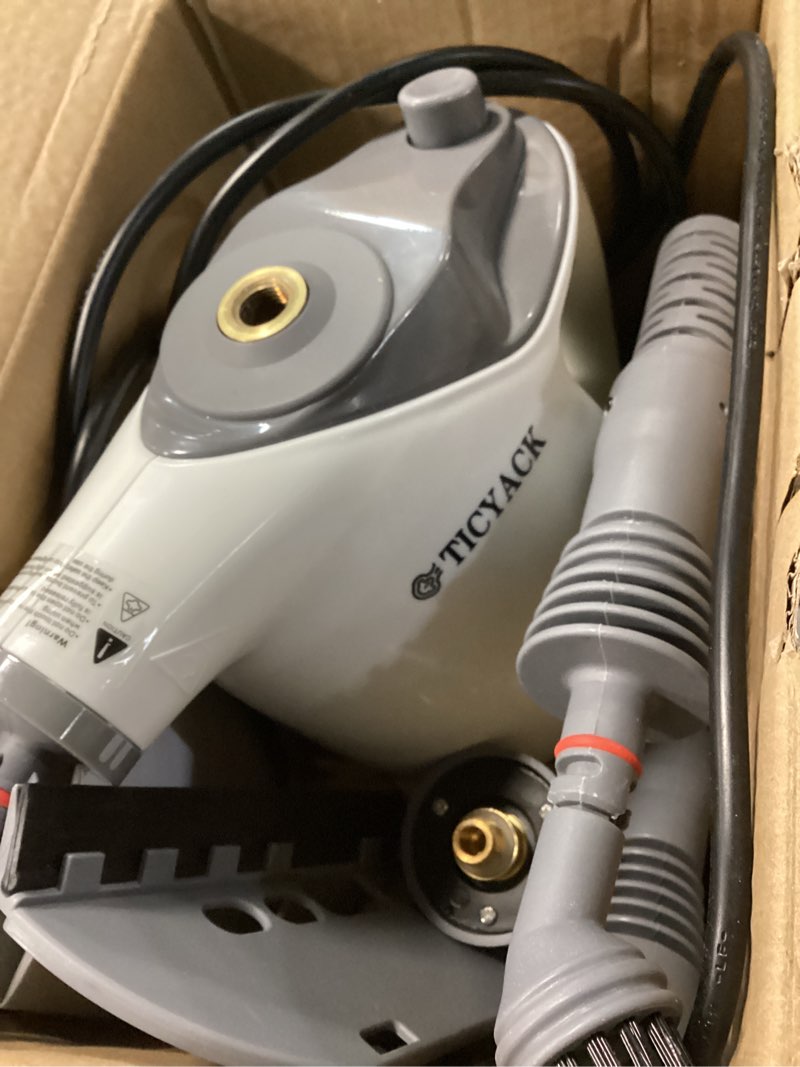 Condition photo showing New/Like New for ticyack handheld steam cleaner, steam cleaner with 16 pcs accessory & safety lock, 500ml capacity, multi-surface deep cleaning for home, car, bathroom, grout, floor, window (white)