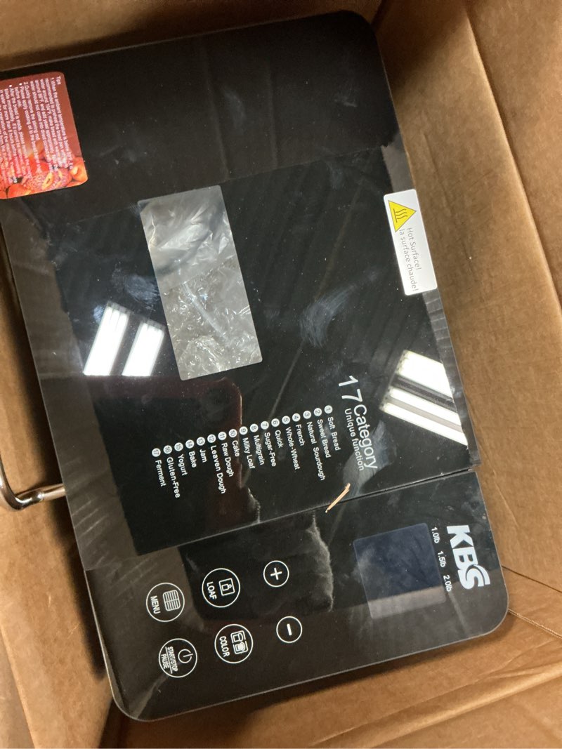 Condition photo showing As Is for KBS Pro 710W 2LB Bread Maker, Stainless Steel 17-in-1 Smart Bread Machine with Healthy Ceramic Pan, Automatic Nut Dispenser, Tempered Glass Touch Panel, 3 Crust Colors, 15H Timer& Keep-Warm, Recipes Silver Stainless Steel