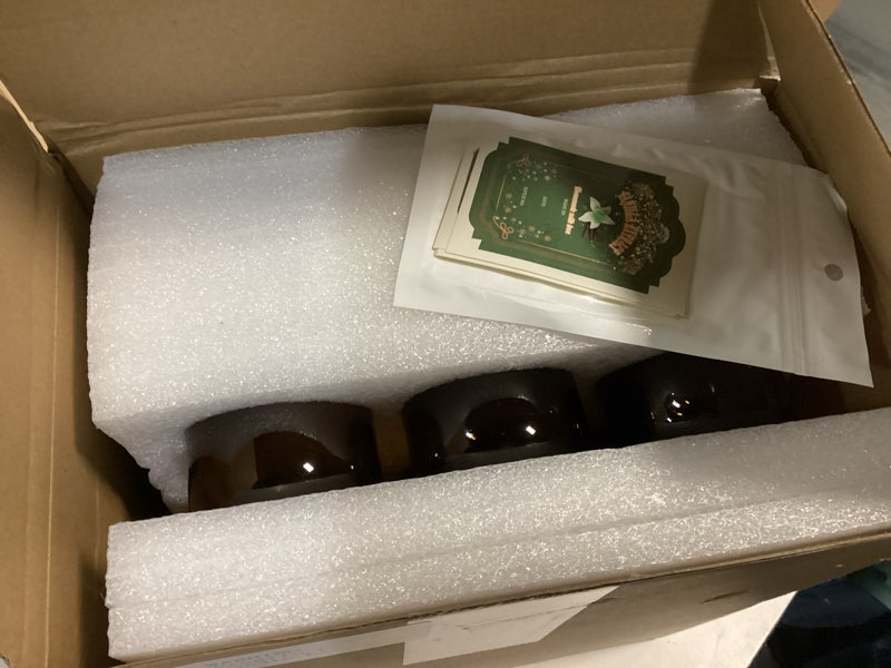 Condition photo showing New/Like New for Uiifan 12 Pack Amber Glass Bottles Boston Round Sample Bottles Glass jars with Lids Dark Vanilla Extract and 12 Pcs Christmas Green Snowflakes Stickers for Gift Beans(8 oz) 8 Ounces
