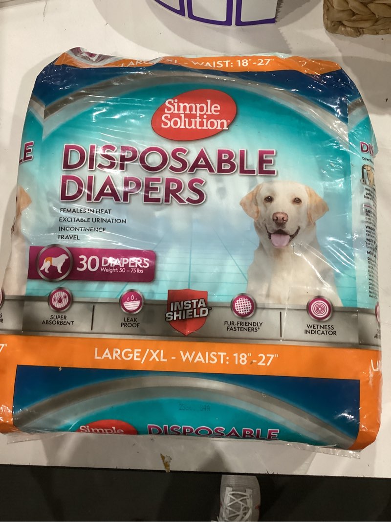 Condition photo showing Good Condition for simple solution disposable dog diapers, female dog diapers, puppy potty training, incontinence and heat cycle protection, large diapers for dogs, 18-27 inch waist, 30 count 30 count l/xl