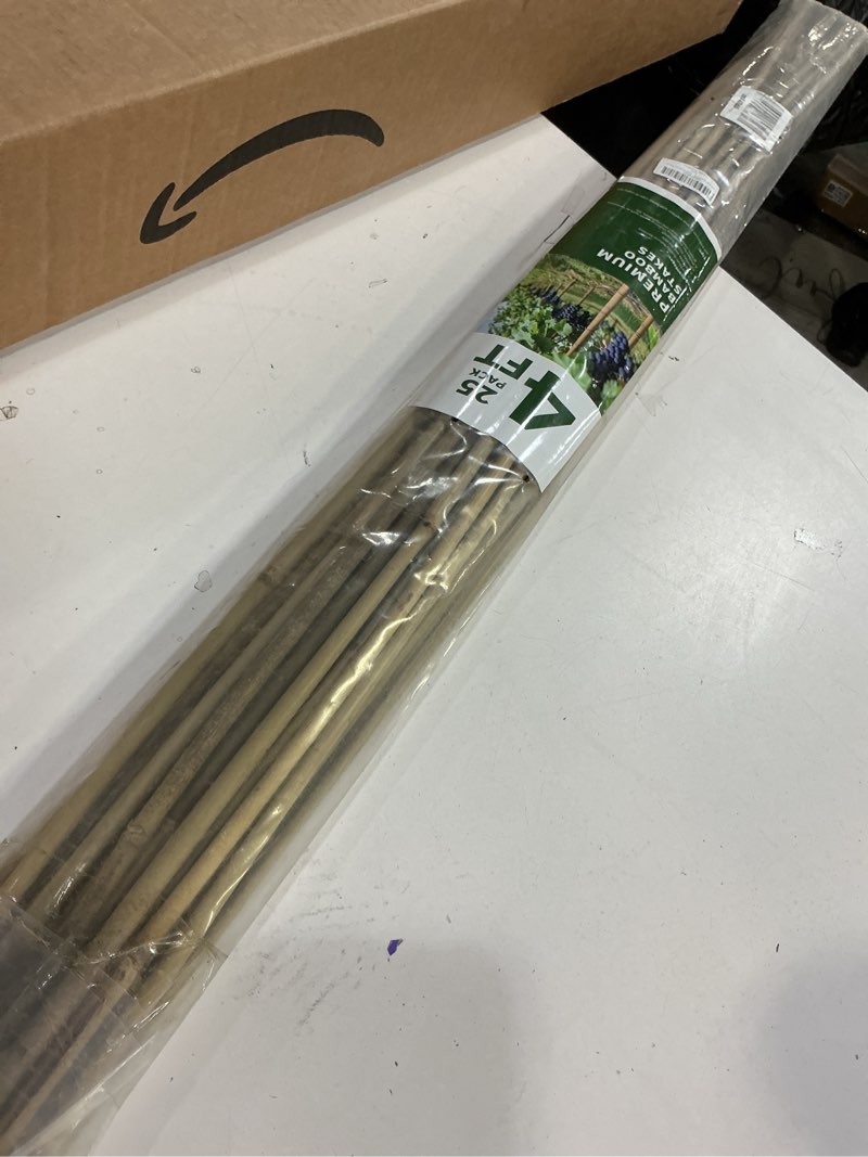 Condition photo showing New/Like New for Plant Stakes, 4FT Natural Bamboo Garden Stakes, 25Pcs Bamboo Plant Stakes,Bamboo Sticks for Tomato,Beans,Vegetable and Climbing Plants 4 Ft, 25Pack