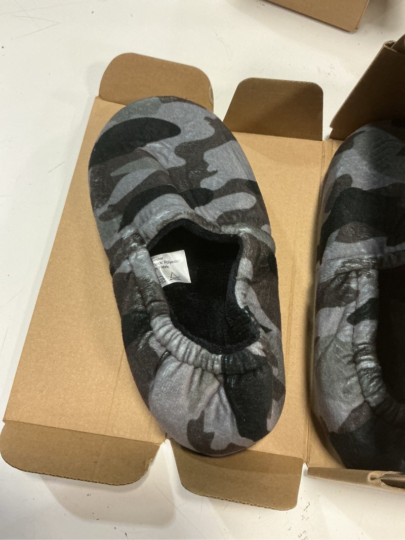 Condition photo showing New/Like New for zise 1-3berhood boys slippers little big kid memory foam house slippers? indoor slip on bedroom shoes camou gray big kid
