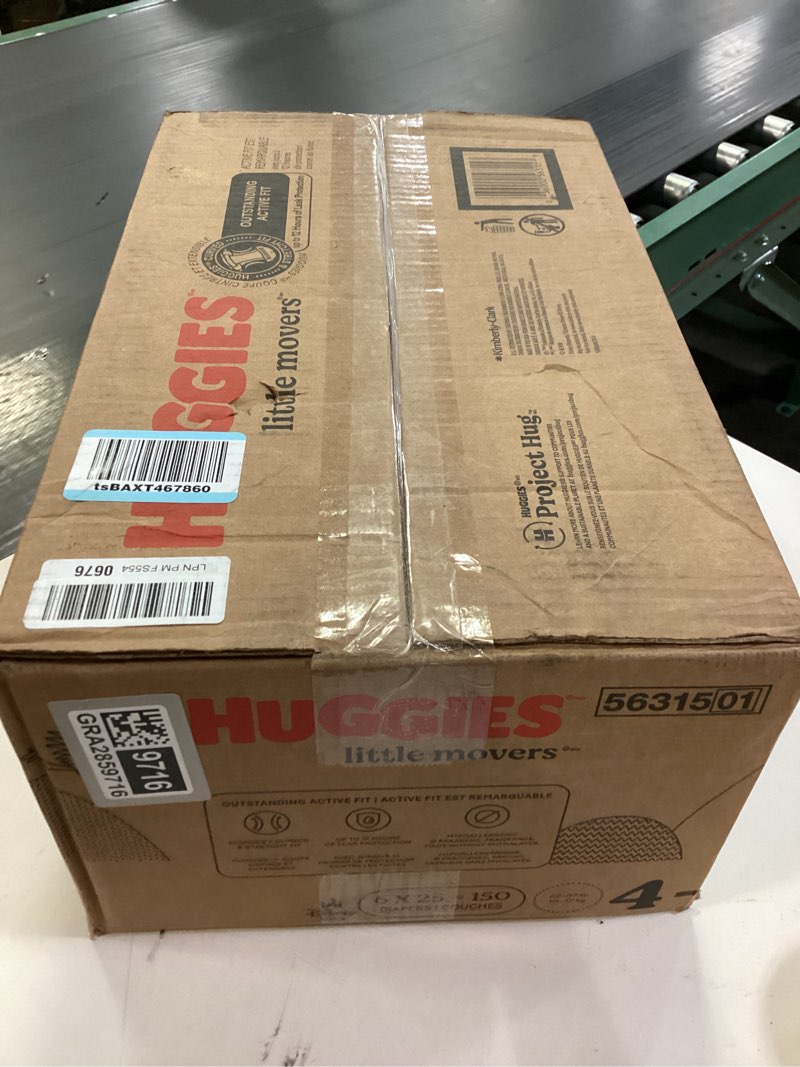 Condition photo showing New/Like New for Huggies Size 4 Diapers, Little Movers Baby Diapers, Size 4 (22-37 lbs), 150 Count (6 Packs of 25), Packaging May Vary Size 4 150