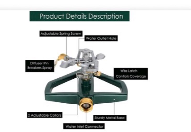 WEMADE Heavy Duty Metal Pulsating Sprinklers for Yard - 360 Degree Roating Automatic Water Sprinkler for Lawn with Metal Base, Impact Sprinklers for Large Area Covers Up to 85‘ Diameter