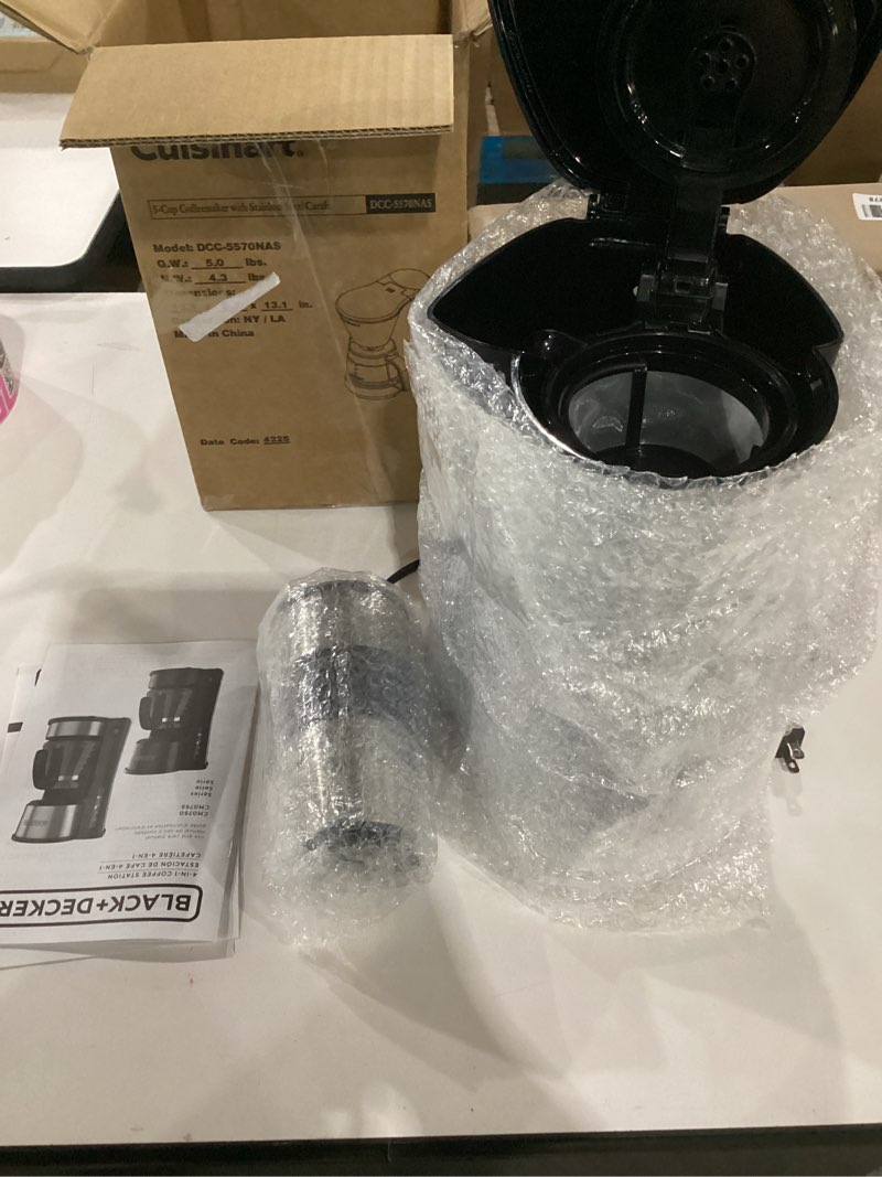 Condition photo showing Good Condition for similar to**** cuisinart 5-cup coffee maker with stainless steel carafe, coffee machine with removable water reservoir, charcoal water filter, 30-minute keep warm, and brew pause, dcc-5570nas, stainless steel