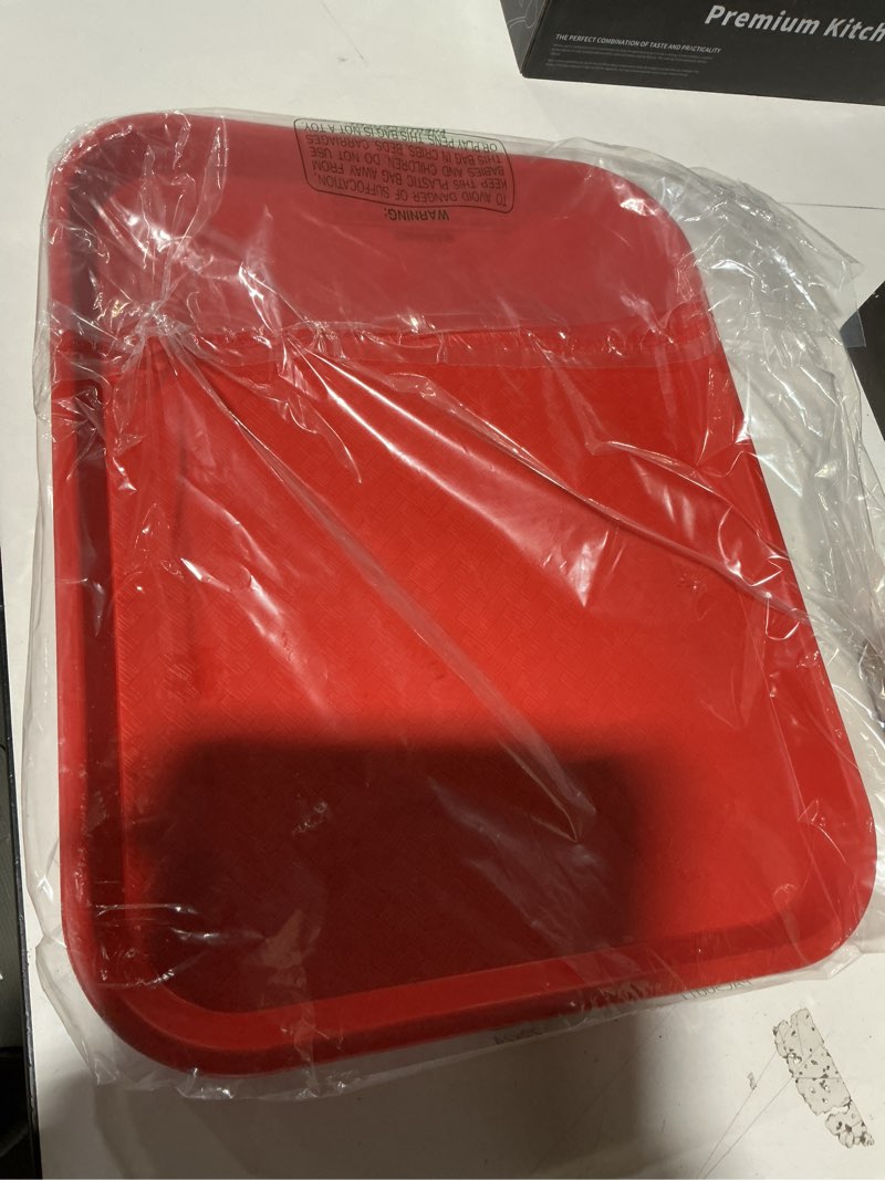 Condition photo showing Good Condition for Carlisle FoodService Products Cafe Fast Food Cafeteria Tray with Patterned Surface for Cafeterias, Fast Food, And Dining Room, Plastic, 17.87 X 14 X 0.98 Inches, Red Red 17.9" x 14" x 1"