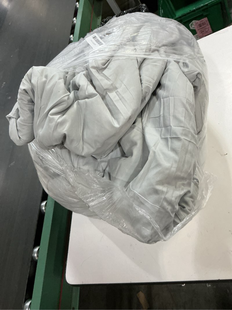 Condition photo showing As Is for cozylux king size comforter set light grey, 7 pieces pintuck bed in a bag gray comforter king size, pinch pleat bedding set with all season comforter, sheets, pillowcases & shams light grey king