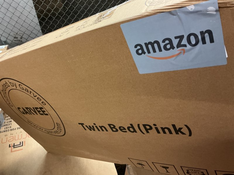 Condition photo showing New/Like New for IDEALHOUSE Twin Bed Frames, Upholstered Platform Bed Frame with Bookcase Headboard, Velvet Platform Bed Mattress Foundation, Heavy Duty Steel Support Legs, Easy Assembly, Noise Free, Light Pink Light Pink Twin Bed without Drawer