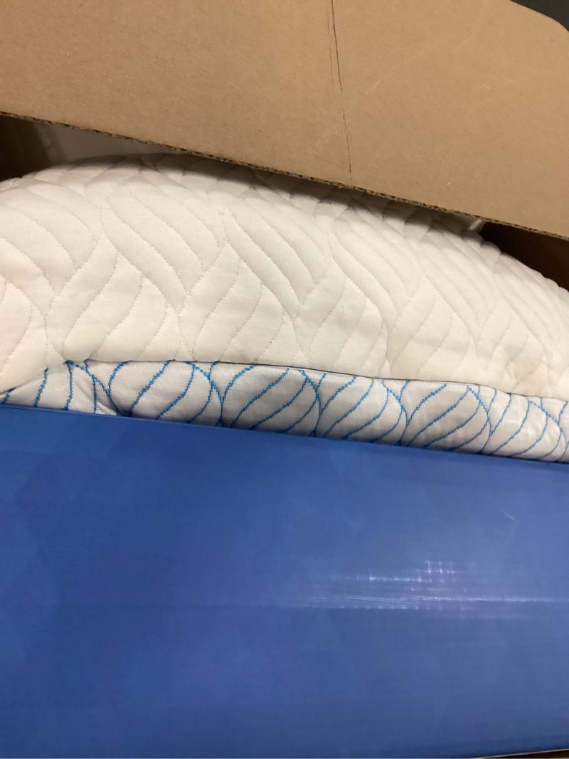 Condition photo showing As Is for Cooling King Size Pillows, Pillow King Size Set of 2 Shredded Memory Foam, Cool Cold for Sleeping with Zipper, Adjustable Firmness to Hot, Side, Back and Stomach Sleepers, 2 Pack, 20x36 Cooling Blue Cover King (Pack of 2)