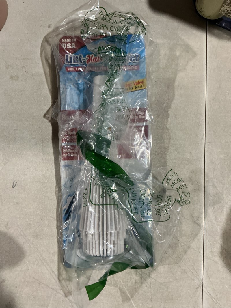 Condition photo showing As Is for lint hair trapper for filtering washing machine utility tub and sink drains-reusable and customizable with built-in overflow guard. traps lint, hair and debris from drains, replaces all mesh filters