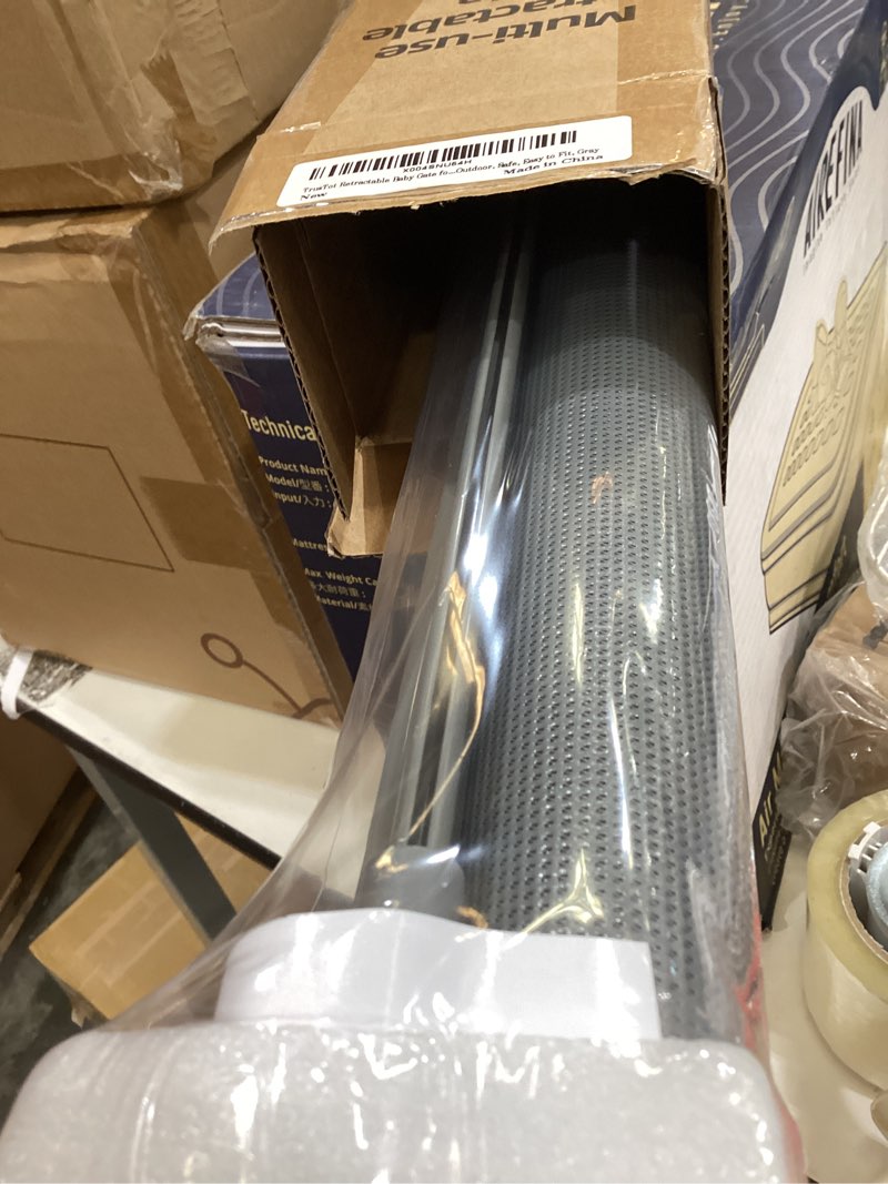 Condition photo showing Good Condition for retractable baby gate, 38" extra tall mesh dog gate with auto-tension design, 71" wide one-hand operation doorway gates for pets & babies, no bottom rail safety gate for hallways, gray gray 71" wide x38" tall