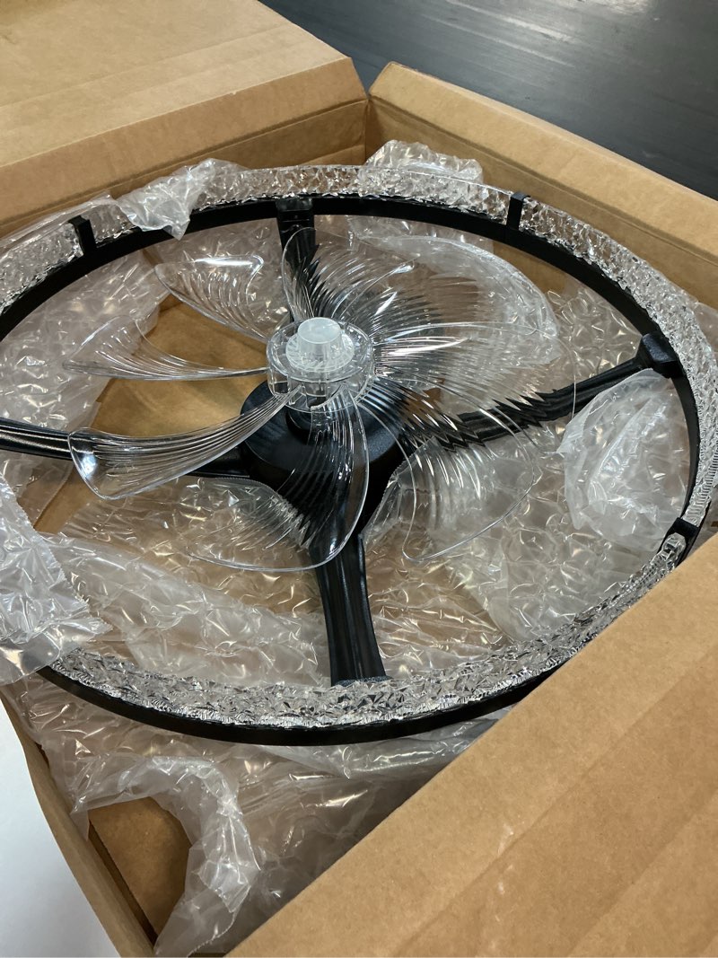 Condition photo showing Good Condition for addlon ceiling fans with lights and remote, 24'' low profile flush mount ceiling fan, 3000–6000k dimmable led fandelier, bladeless crystal fan light for bedroom, kitchen, living room, black black / crystal 24 inch