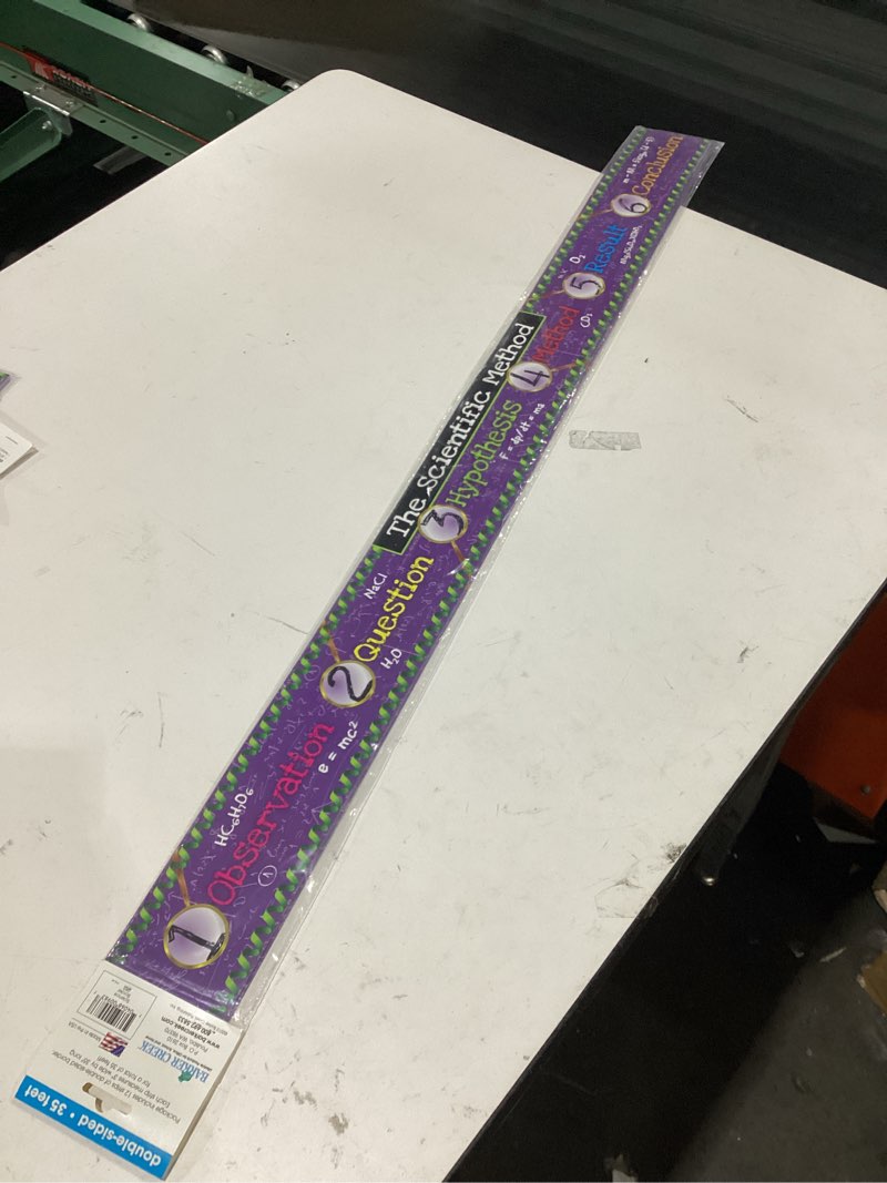 Condition photo showing New/Like New for barker creek double-sided border, science and scientific method, for bulletin boards, reception areas, halls, break rooms, office, school, home learning decor, 3” x 35’ (983)